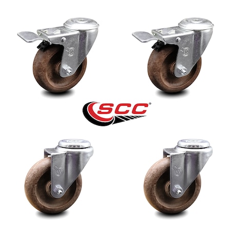Service Caster 4 Inch High Temp Glass Filled Nylon Bolt Hole Caster Set with 2 Total Lock Brake SCC-BHTTL20S414-GFNSHT-2-S-2